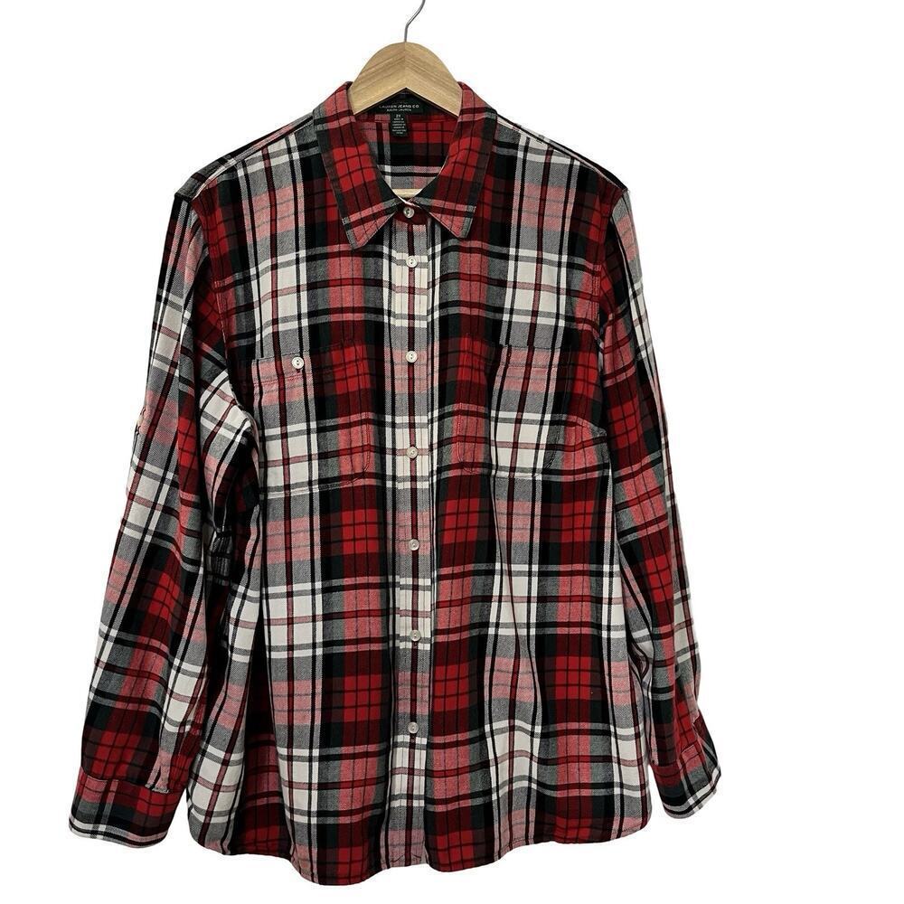 LRL Lauren Jeans Co Plaid Flannel Shirt Size 2X‎ Red Country Southwestern Womens